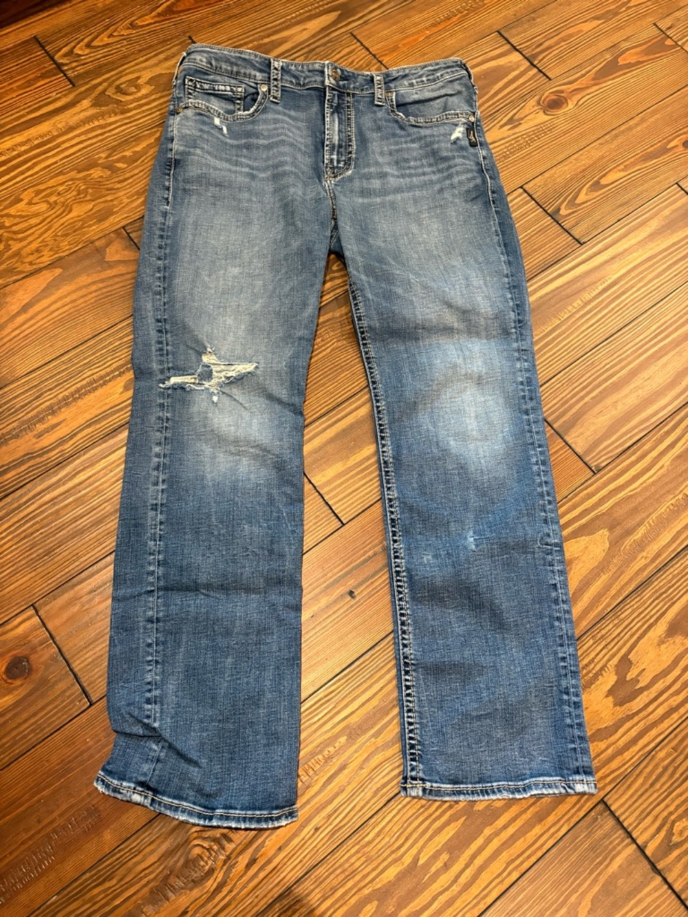 Men's Distressed Grayson Silver Straight-Leg Blue Jeans